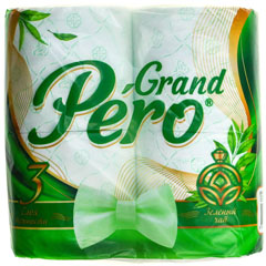 Бумага туалетная "GRAND PERO" 3-х слойная зеленый чай  4 шт.(12)