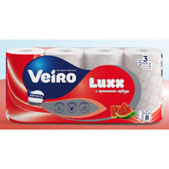 Бумага туалетная "VEIRO LUXORIA" 3-х слойная белая арбуз 8 шт.(6)
