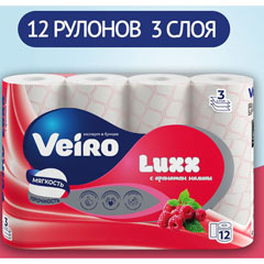 Бумага туалетная "VEIRO LUXORIA" 3-х слойная белая. декор красный, малина 12 шт.(6)
