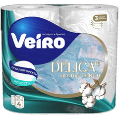 Бумага туалетная "VEIRO DELICATE" 3-х слойная белая aroma cotton 4 шт.(10)
