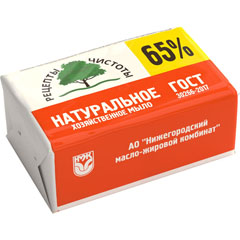 Мыло хозяйственное "65%" ГОСТ Рецепты чистоты  с глицерином упакованное 200 гр.(54)