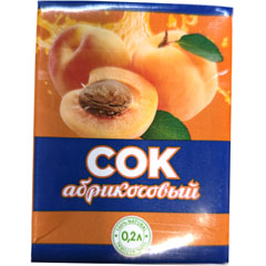 Сок  "АБРИКОСОВЫЙ" ГОСТ/синий фон восстановленный тетра-пак 0,2 л.(27)