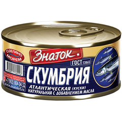 Скумбрия "ЗНАТОК" атлантическая натуральная с добавлением масла ж/б (ключ) 240 гр.(48)