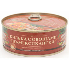 Килька "ЗА РОДИНУ" балтийская неразделанная обжаренная с овощами в томатном соусе по-мексикански ж/б (ключ) 240 гр.(18)