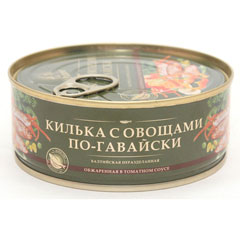 Килька "ЗА РОДИНУ" балтийская неразделанная обжаренная с овощами в томатном соусе по-гавайски ж/б (ключ) 240 гр.(18)