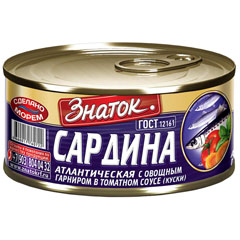 Сардина "ЗНАТОК" атлантическая с овощным гарниром (иваси) в томатном соусе ж/б (ключ) 240 гр.(48)