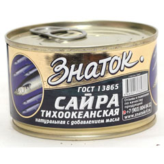 Сайра "ЗНАТОК" тихоокеанская натуральная с добавлением масла ж/б (ключ) 250 гр.(48)