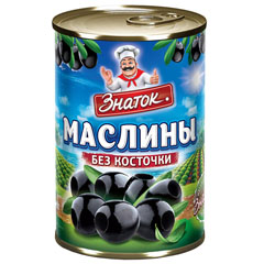 Маслины "ЗНАТОК" без косточки ж/б (ключ) 300 мл.(12)