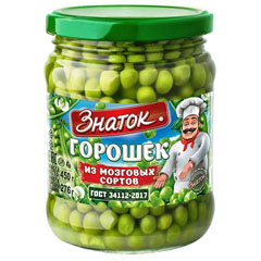 Горошек зеленый "ЗНАТОК" консервированный ст/б 450 гр.(8)