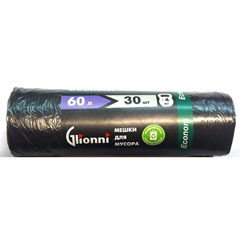 Мешки для мусора "GLIONNI ECONOM" рулон черные 5 мкр (до 4 кг) 60 л 30шт 1 шт.(70)
