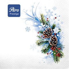 Салфетки бумажные "PERO PRESTIGE" новогодние синий иней 3-х сл. 33*33 см. 20 шт.(12)