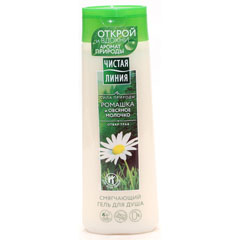 Гель для душа "ЧИСТАЯ ЛИНИЯ" сила природы ромашка персик и миндальное молочко смягчающий 250 мл.(12)