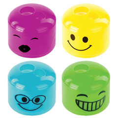 Точилка "ПИФАГОР" Смайлики с контейнером 2 отверствия 1 шт.(24)