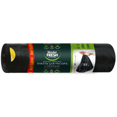 Мешки для мусора "MASTER FRESH" рулон с завязками 12 мкм черные 35 л. 15 шт.(50)