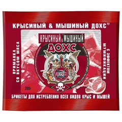 Средство от грызунов "ДОХС КРЫСИНЫЙ & МЫШИНЫЙ" мягкие брикеты вкус мяса 200 гр.(50)