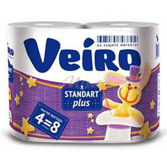 Бумага туалетная "VEIRO STANDART PLUS" 2-х слойная белая 4 шт.(15)
