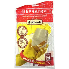 Перчатки "KOMFI" хозяйственные латексные с хлопковым напылением M 1 пара(240)